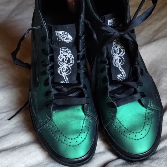 Vans OFF THE WALL  Iridescent Green High-Top Sneakers Slytherin Dark Mark Sz8 - Picture 9 of 10